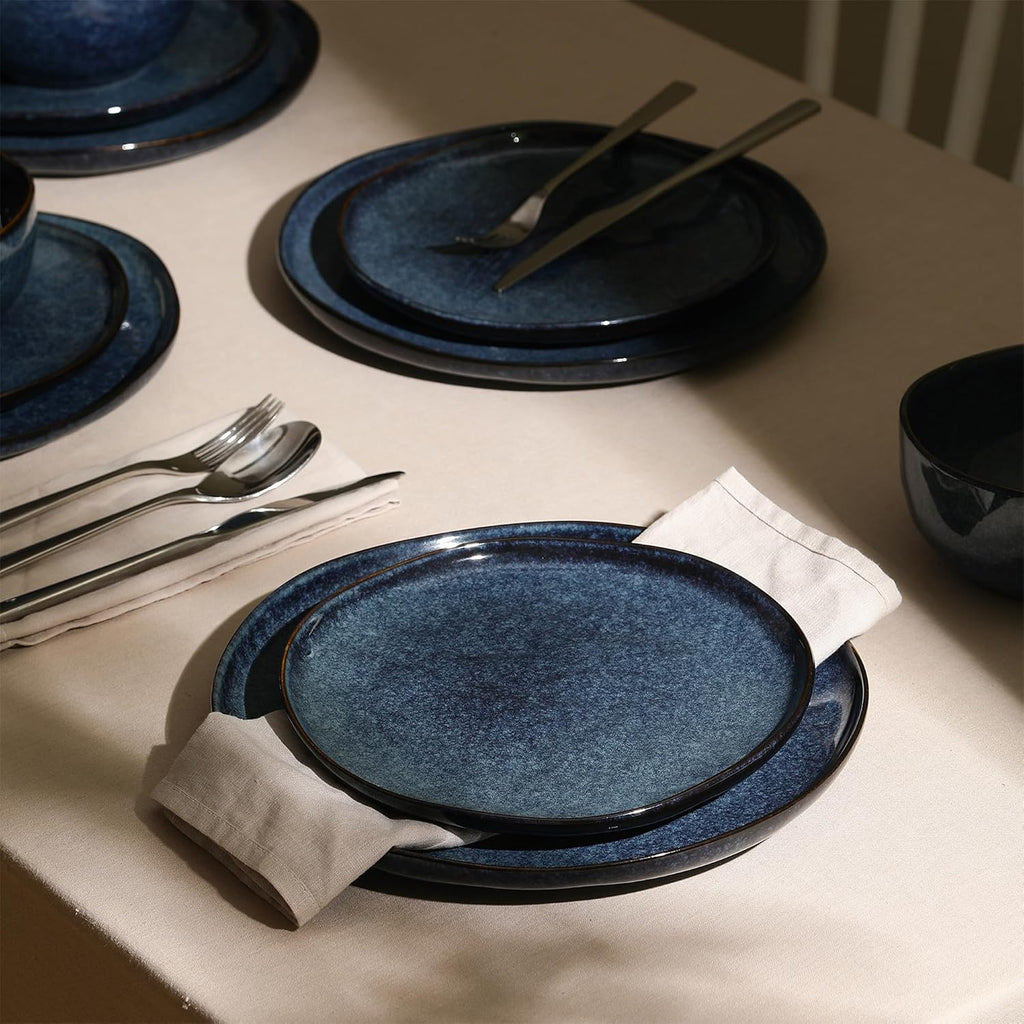 Stone Lain Mirella 4-Piece Dinner Plate Set Stoneware, Dishwasher and Microwave Safe, Blue