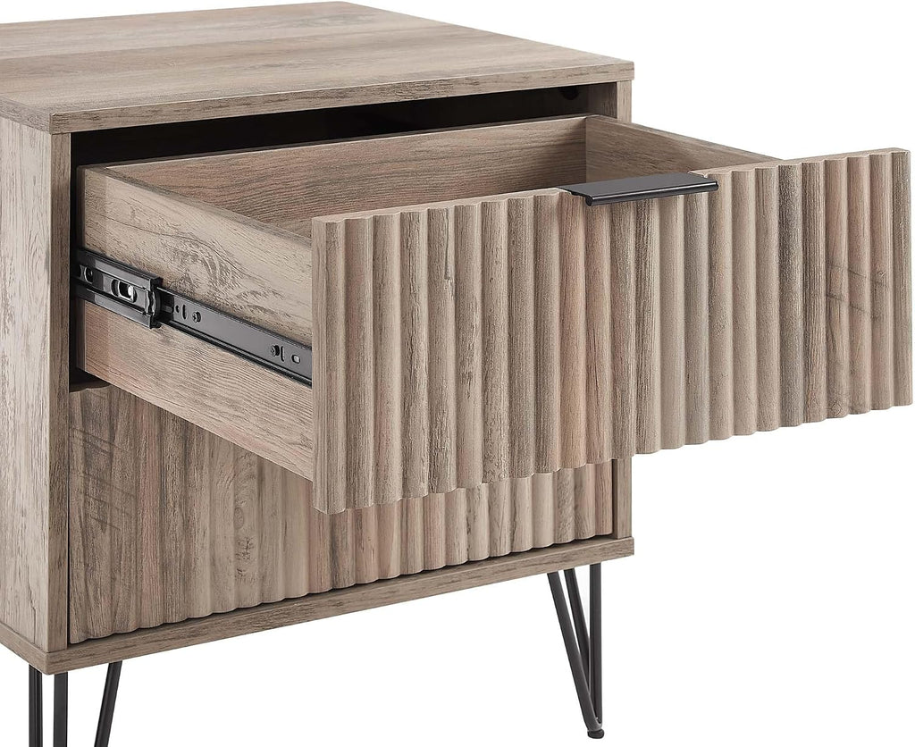 Manhattan Comfort Dumbo 2 Piece Dresser & Nightstand Set, Fluted Night Stand with Hairpin Gold Metal Legs & 3-Drawer Dresser, No Tool Assembly, Storage Cabinet for Bedroom, Living Room in Rustic Grey