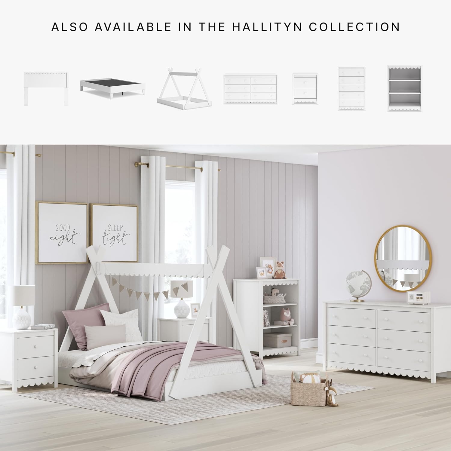 Signature Design by Ashley Hallityn Casual Youth/Toddler Floor Full Tent Bed, No Box Spring Needed, White