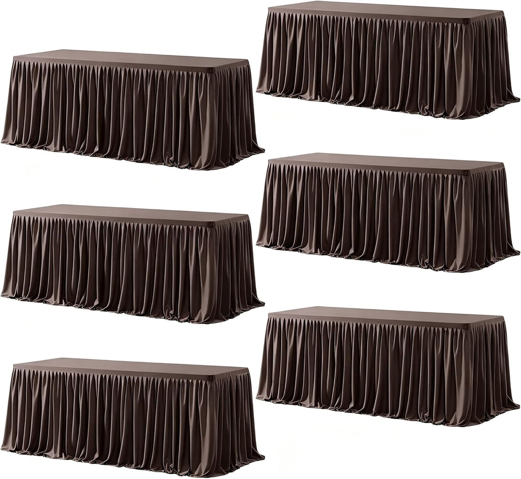 Wish Care 6 Pack Brown Rectangle Table Clothes for 8 Foot Tables, Polyester Fitted Tablecloths 8ft Stretch Table Cover for Wedding, Birthday, Parties, Trade Show, Craft Show