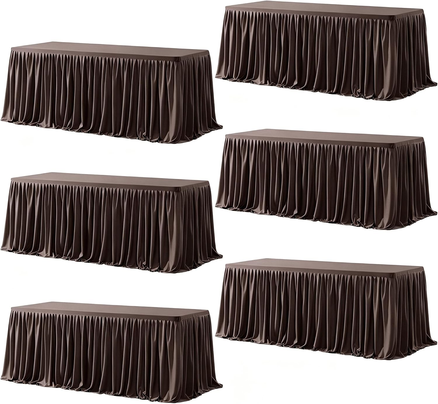 Wish Care 6 Pack Brown Rectangle Table Clothes for 8 Foot Tables, Polyester Fitted Tablecloths 8ft Stretch Table Cover for Wedding, Birthday, Parties, Trade Show, Craft Show