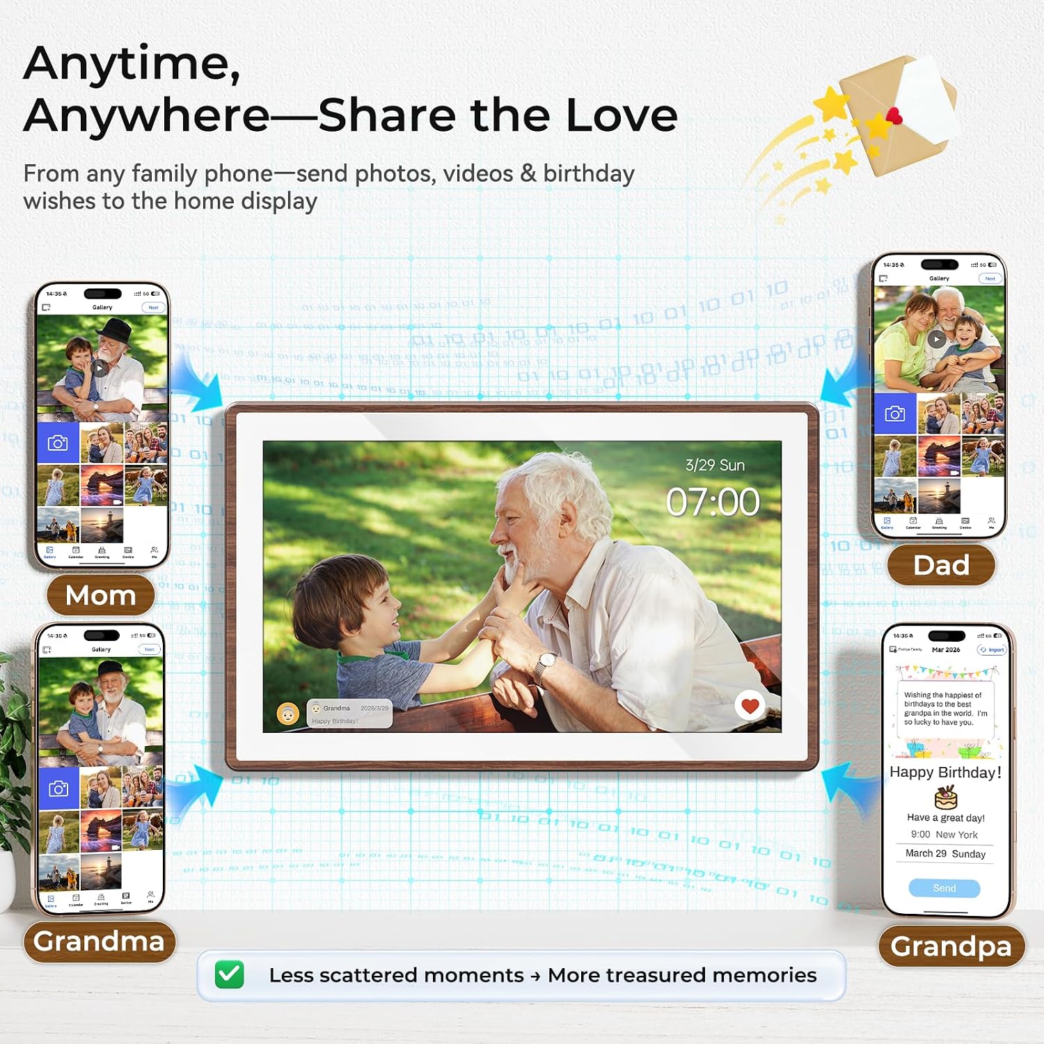 ANKRA 15.6' Digital Family Calendar : No-Subscription Smart Wall Planner, Real-Time Sync, App Voice Reminders, Meal Planner & Chore Chart with Rewards, AI Photo Hub, Gift for Families (Walnut)