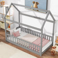 Twin Floor Bed with Slats, Twin Floor Bed for Children, Wooden Montessori Bed with Fence, House Bed for Boys Girls Bedroom - Grey