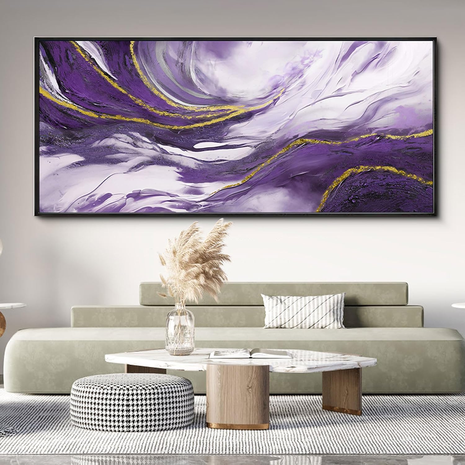 yiijeah Purple Wall Art - Abstract Canvas Wall Art Large Artwork for Living Room Purple and Gold Prints Decor Modern Wall Decor for Bedroom Office Picture Home Decor