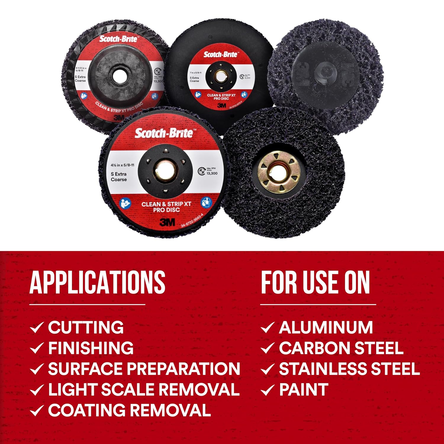 3M Scotch-Brite Clean and Strip XT Pro Disc, XO-DC, SiC Extra Coarse, T27, 4-1/2 in x 5/8'-11, Silicon Carbide Cuts Aggressively and Leaves a Fine Finish, Resists Loading, Purple (Pack of 10)