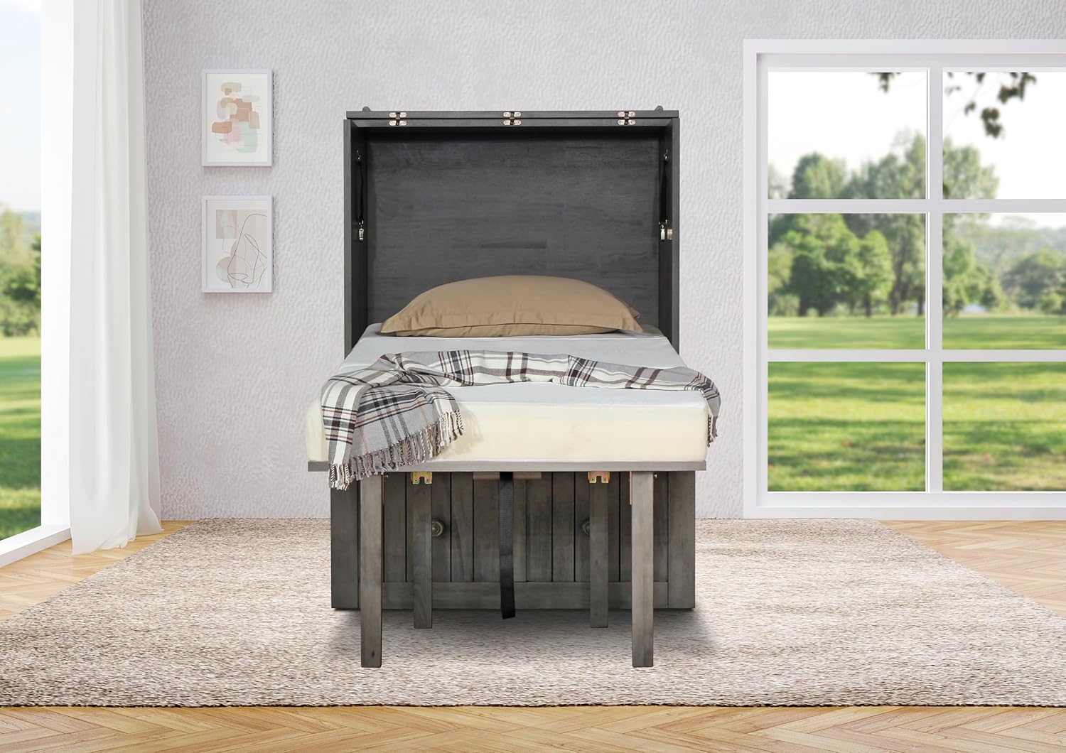 Mega Solutions Murphybedz Tuscany Murphy Cabinet Chest Bed with Charging Station 6 Inch (Galaxy Grey, Single)