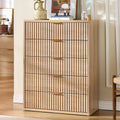 LEYAOYAO Fluted 5 Drawers Dresser for Bedroom, 41' Tall Modern Chest of Drawers with Metal Handle, Curved Profile Farmhouse Closet Organizer Wood Dressers TV Stand for Living Room, Natural
