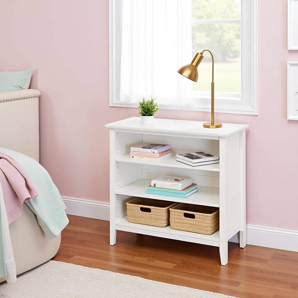 Simplicity Transitional Children's Under Window Bookshelf in White, Anti-tipping Hardware, Durable Brazilian Pine & Pine Veneer, Adjustable Shelves, Safety Standards, Modern