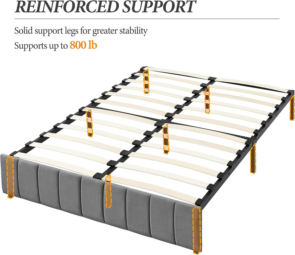 Yaheetech Full Upholstered Platform Bed with Underbed 4 Storage Drawers, No Fixed Headboard, Mattress Foundation with Wood Slat Support, Large Storage Space, No Box Spring Needed, Dark Grey Full
