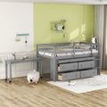 JIVOIT Twin Size Low Loft Bed with Retractable Writing Desk, Storage Bed with 4 Drawers and Shelves, Wooden Loft Bed with Lateral Portable Desk for Kids Teens Adults Bedroom (Gray,Twin,9)