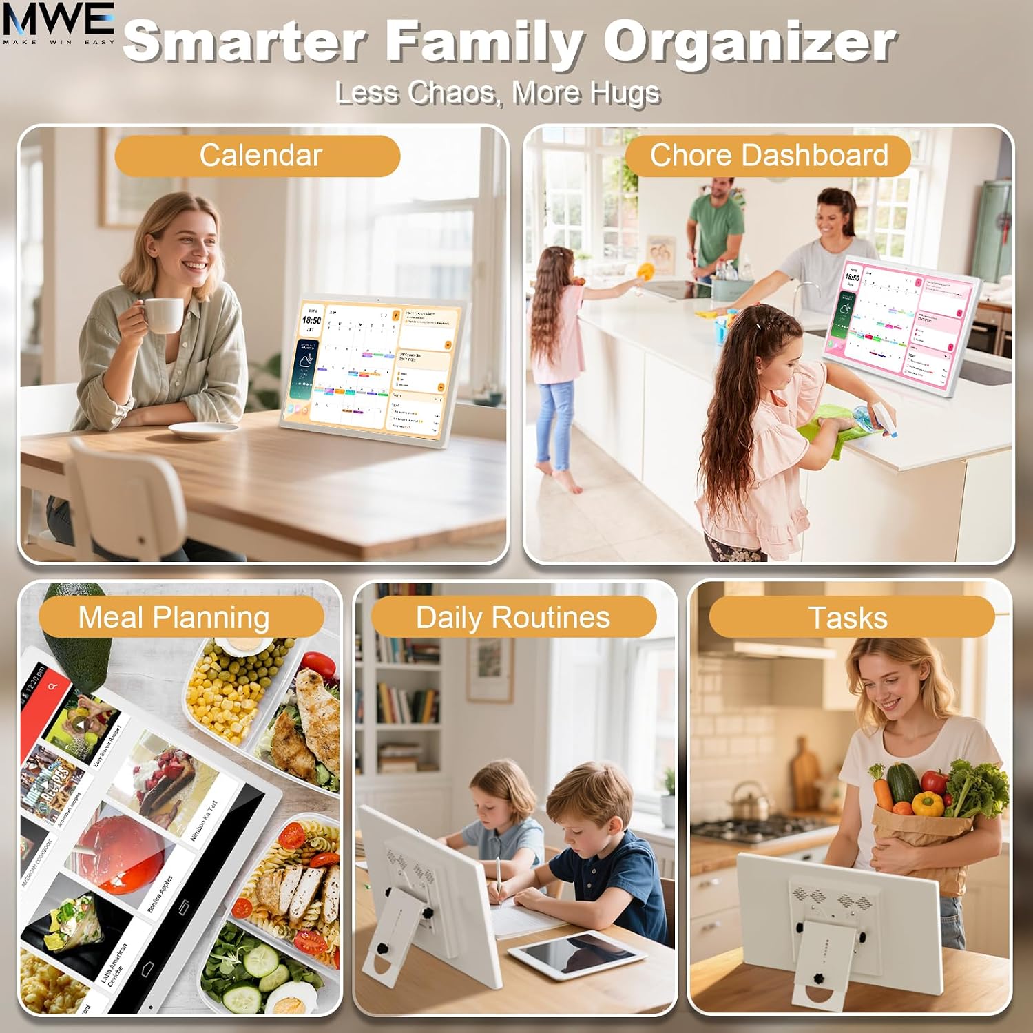 24 Inch Touchscreen Digital Calendar, Wall Planner, Desktop Smart Electronic Calendar, 8GB+128GB Android 13, Supports Google Play Apps, Office Desk Assistant & Family Schedules, Wall/Desk Stand