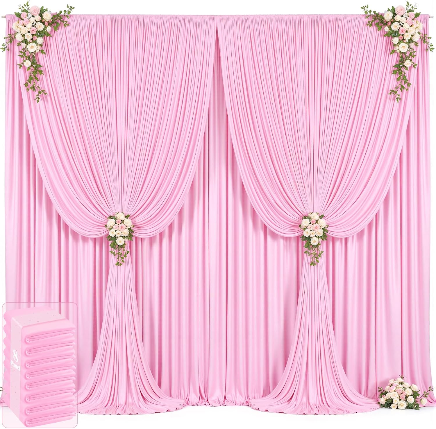 40ft x 12ft Light Pink Backdrop Curtains Wrinkle Free Backdrop Curtain for Wedding Parties Pink Fabric Backdrops Drapes Back Drop Cloth Bridal Shower Stage Curtains Wedding Decorations for Reception