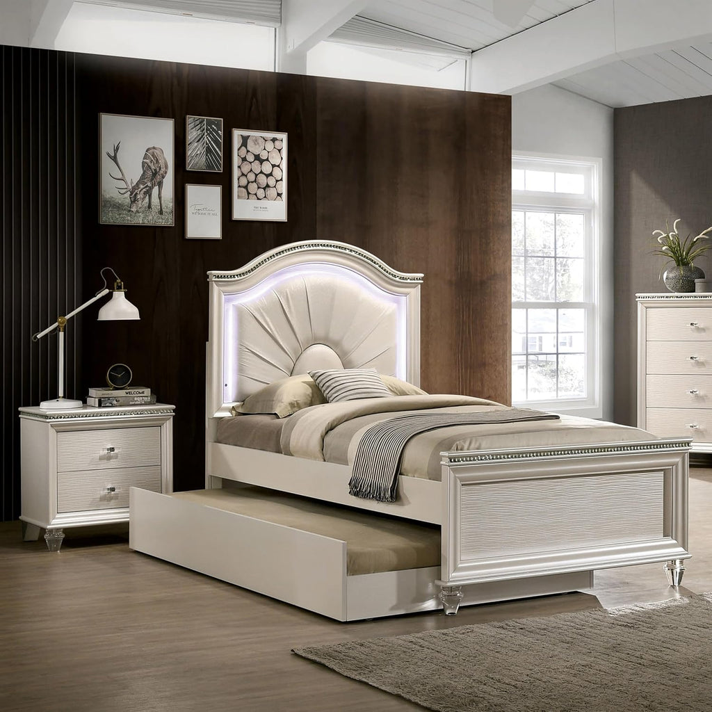 Furniture of America FOA Devado 3-Piece White Wood Bedroom Set - Full + Nightstand + Trundle