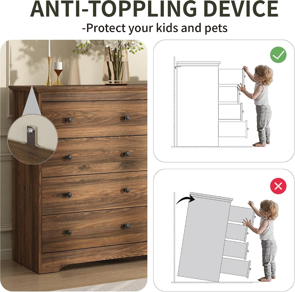 Dresser for Bedroom, 8 Drawer Dresser with Large Drawers, 51 Inch Wide Wood Chest for Living Room, Hallway, Walnut