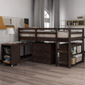 Twin Size Low Loft Bed with Rolling Portable Desk, Wooden Loft Bed with Cabinet/Bookshelf/Drawers/Open Shelves for Kids Teens Adults, No Box Spring Required (Espresso-Twin-Rolling Portable Desk)