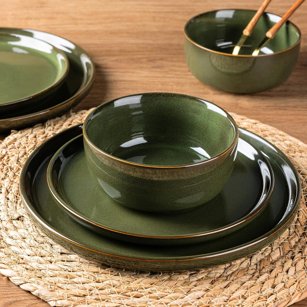 AmorArc Stoneware Dinnerware Sets,Round Reactive Glaze Plates and Bowls Set,Highly Scratch Resistant | Dishwasher & Microwave Safe Dishes Set,Service for 8 (24pc)