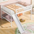 JIVOIT Full Size Wood Loft Bed with Slide, Low Loft Bed with Built-in Ladder and Safety Rails, Space Saving Kids Loft Bed with Underneath Spacious Space, for Kids Boys Girls (White,Full 1)