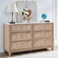 6 Drawers Dresser for Bedroom, 54' Large Storage Dresser, Natural Oak Dressers with Faux Marble Top, Modern Dressers & Chests of Drawers for Living Room Entryway, Natural Fluted 6 drawers dresser