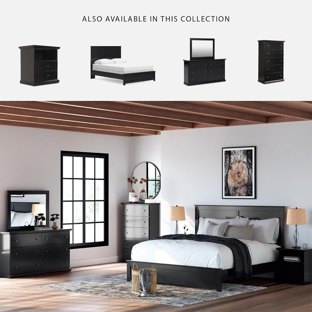 Signature Design by Ashley Maribel Traditional 6-Drawer Dresser and Mirror with Safety Stop, Black