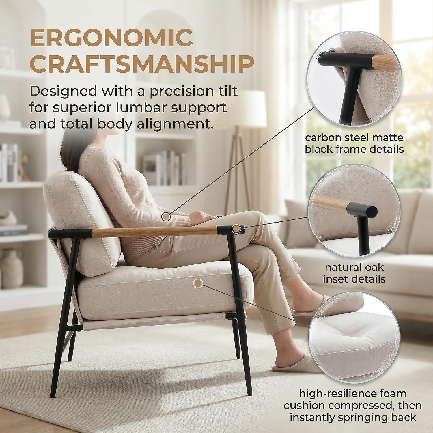 DUOMAY Mid-Century Modern Accent Chairs Set of 2 - Soft Linen Upholstered Lounge Reading Chair for Bedroom - Comfy Lightweight Livinig Room Chairs - Beige