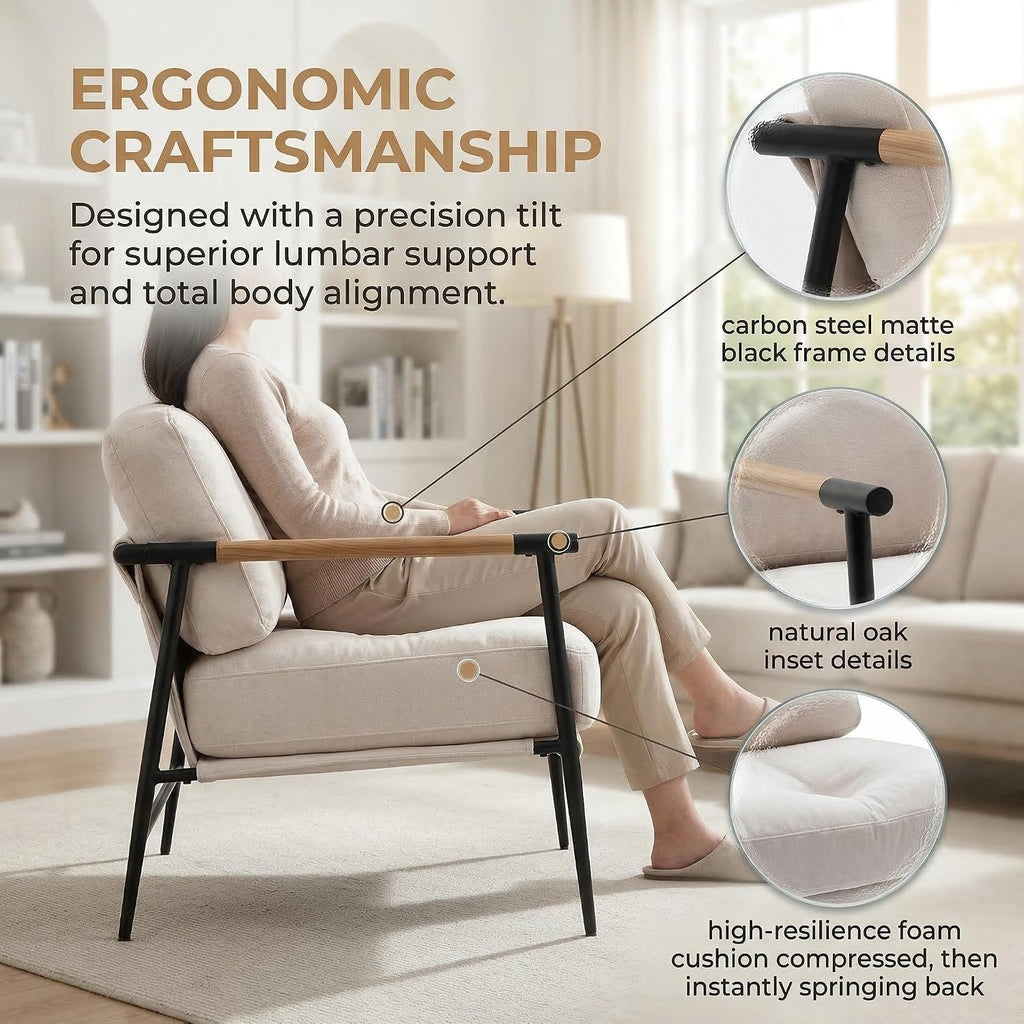 DUOMAY Beige Modern Accent Chair Chenille Upholstered Lounge Bedroom Chair with Metal Legs Comfy Lightweight Living Room Chair Armchair for Home Reading