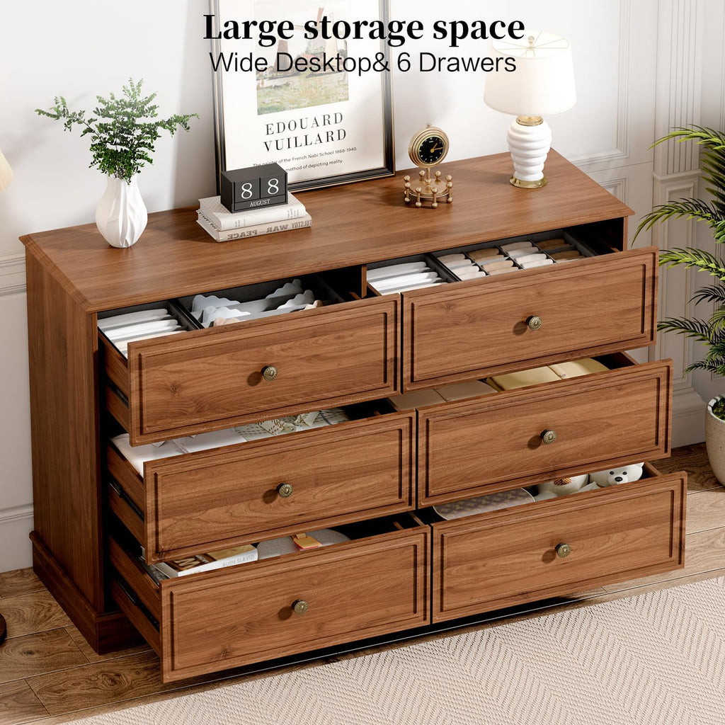 Chrangmay Modern Chest of Drawers with 6 Drawers,Deep Drawers,Clothes Organizer,Large Storage Cabinet for Living Room, Bedroom,Hallway,with Anti-Tipping Device,Brown