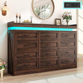 71' Wide 46' Tall Large Farmhouse 12 Drawers Dresser for Bedroom with LED Light and Power Outlets,Wood Rustic 12 Chests of Drawers for Closet,Tall Storage Dresser Organizer for Bedroom(Brown)