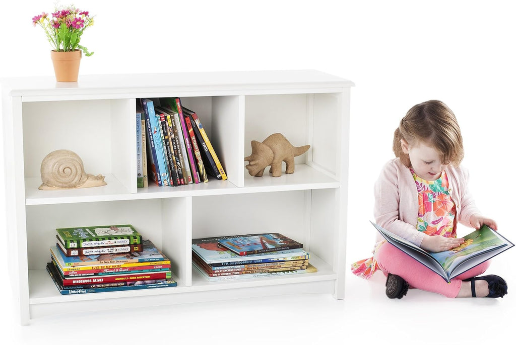 Guidecraft Classic White Bookshelf: Children's 5 Compartment Toy, Bin, Art, Clothes and Bookcase - Wooden Playroom and Bedroom Storage Furniture for Kids