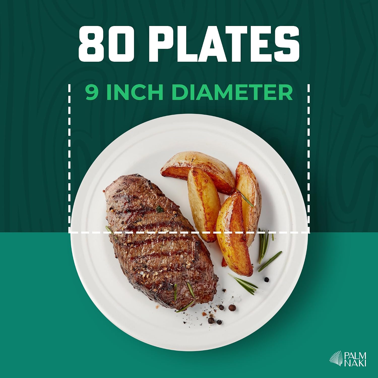Bulk Case: 9' Heavy Duty Paper Plates | Compostable & Biodegradable | Made from Sugarcane Bagasse | Leak-Resistant & Sturdy | Microwave Safe | PFAS-Free | 9 Inch | 8 x 80-Pack (640 Pcs) | Palm Naki