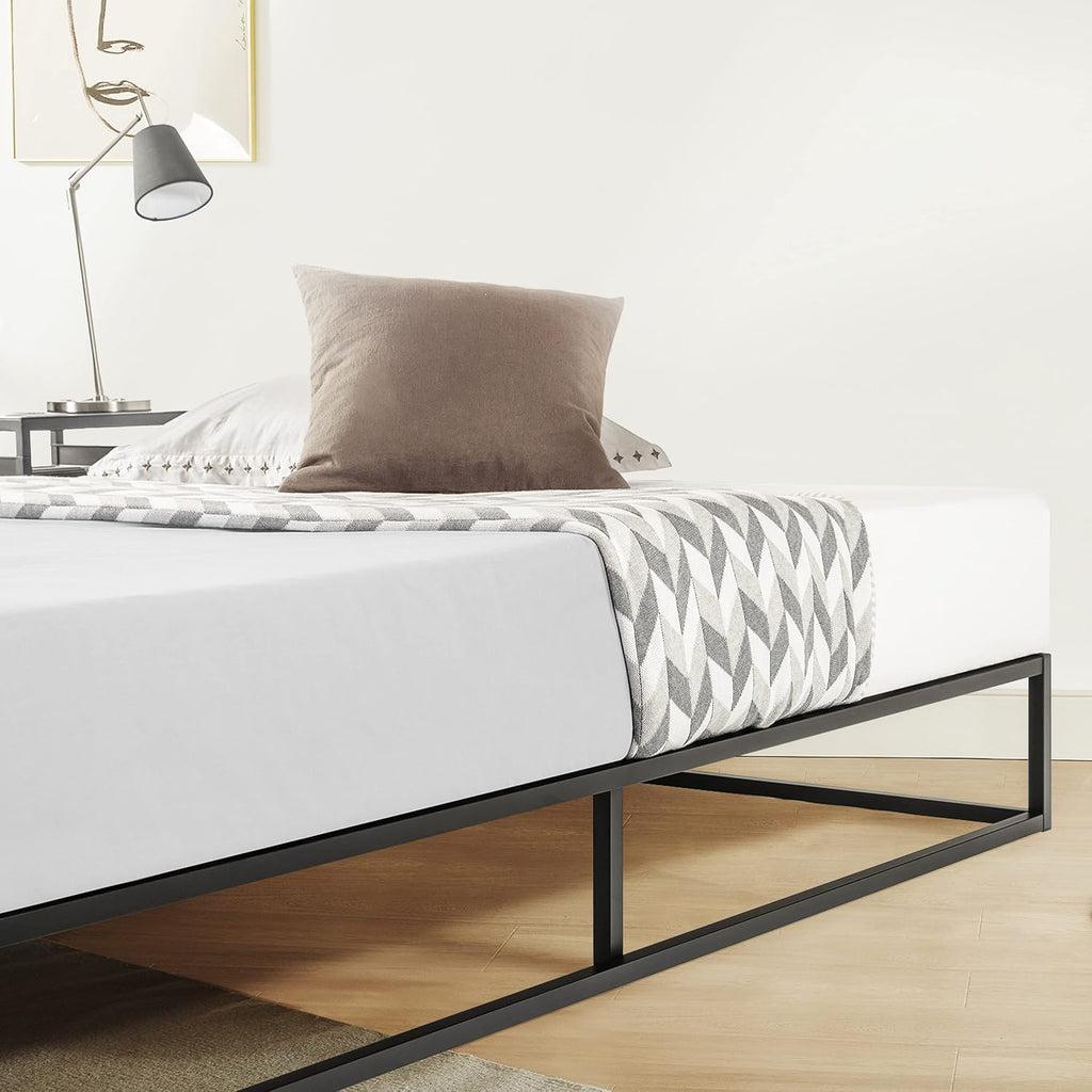 Mellow Modernista Low Profile 10 Inch Metal Platform Bed Frame with Classic Wooden Slat Support Mattress Foundation (No Box Spring Needed), Twin, Black