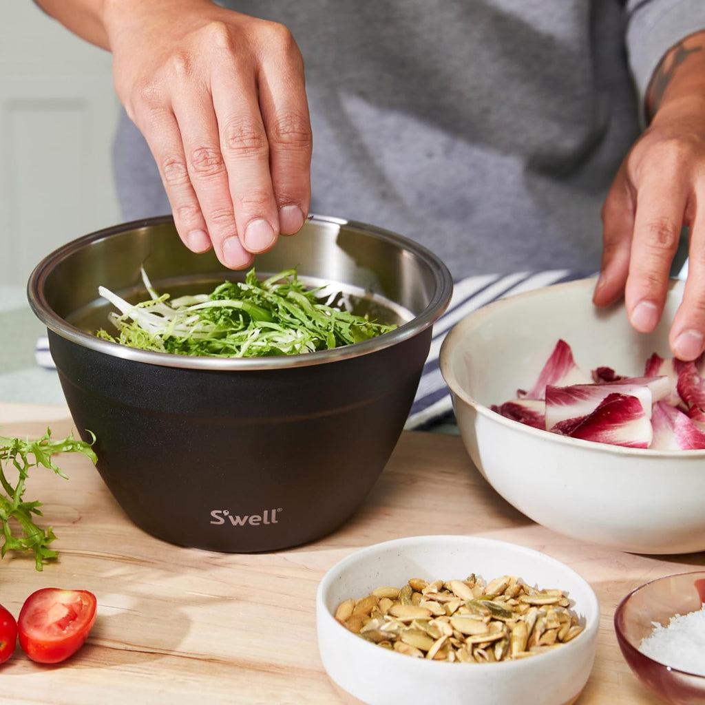 S'well Stainless Steel 64oz Salad Bowl Kit in Onyx,Comes with 2oz Condiment Container and Removable Tray for Organized Serving,Leak-Proof and Dishwasher Safe,(Pack of 8)