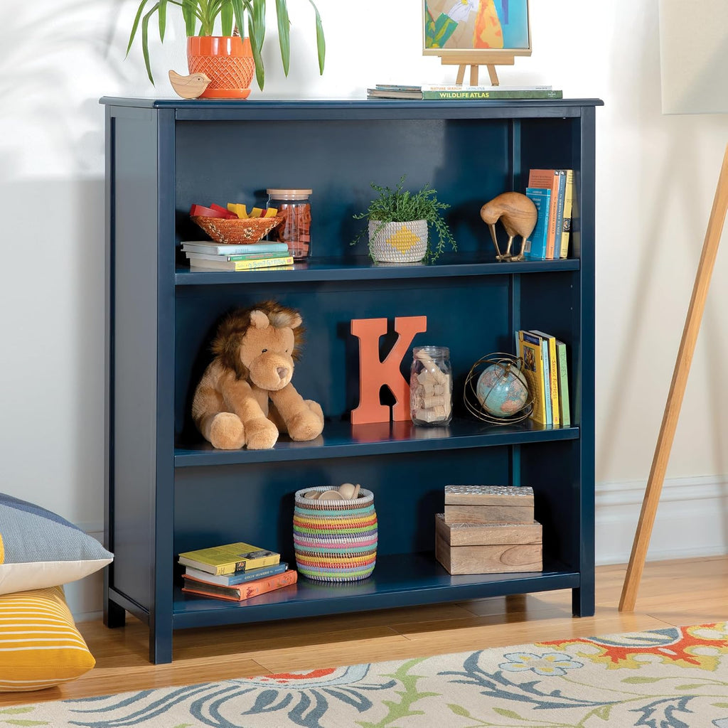 Guidecraft Taiga 3-Shelf Bookcase - Navy: 42' Bookshelf and Storage Unit for Bedrooms or Playrooms, Wooden Shelving for Books, Toys, School Supplies