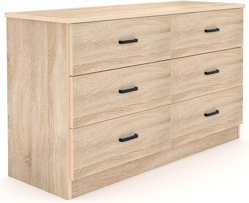 Bigbiglife Dresser for Bedroom, 6 Drawer Double Dresser, Modern Chest of Drawers with Deep Drawers, TV Stand Large Storage Organizer for Living Room, Closet (Light Oak)