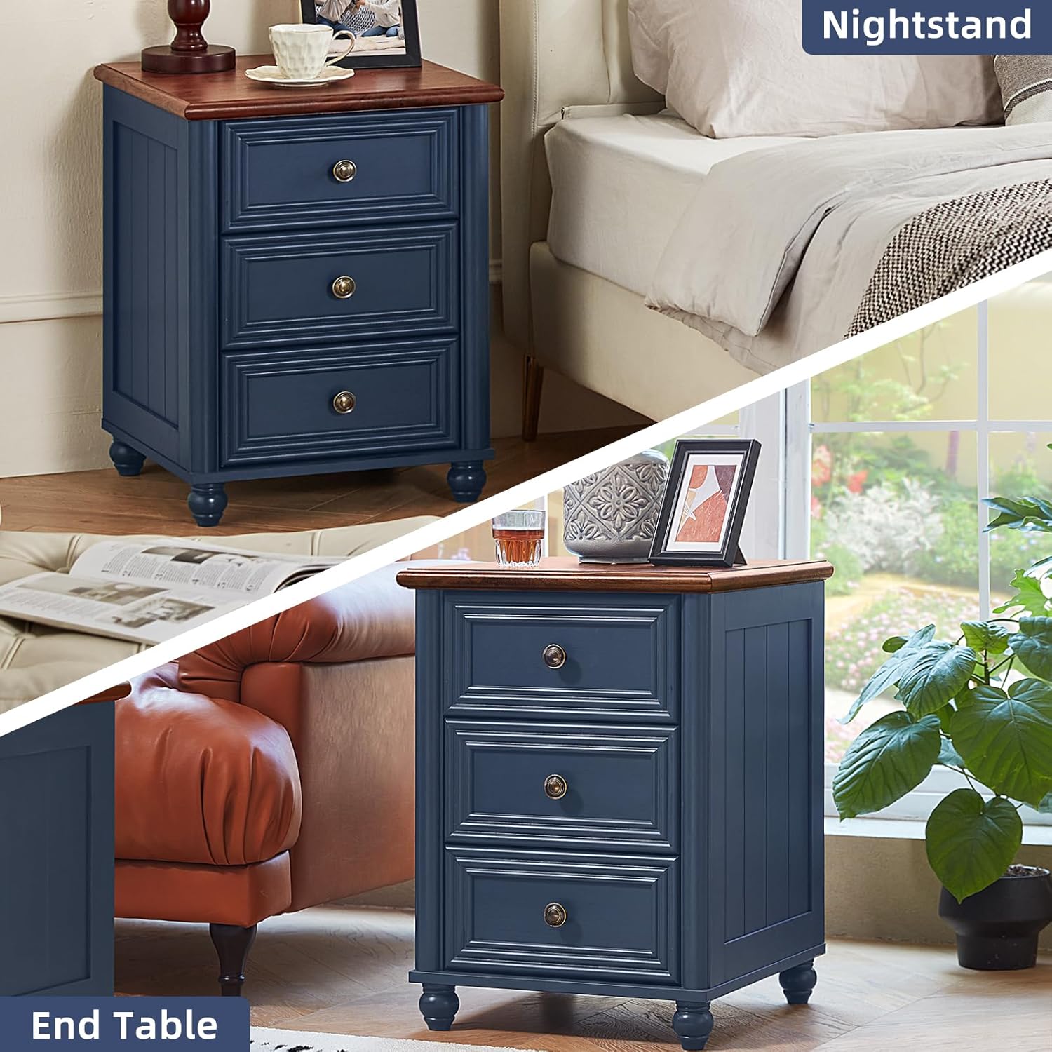 Farmhouse Dressers & Night Stand Set of 4, Wood 54' Wide 7 Drawer Dresser & 45' Tall Chest of Drawers, 18' Roman Column Nightstand Set of 2, Bedroom Furniture Dresser Sets for Home Living Room Hallway