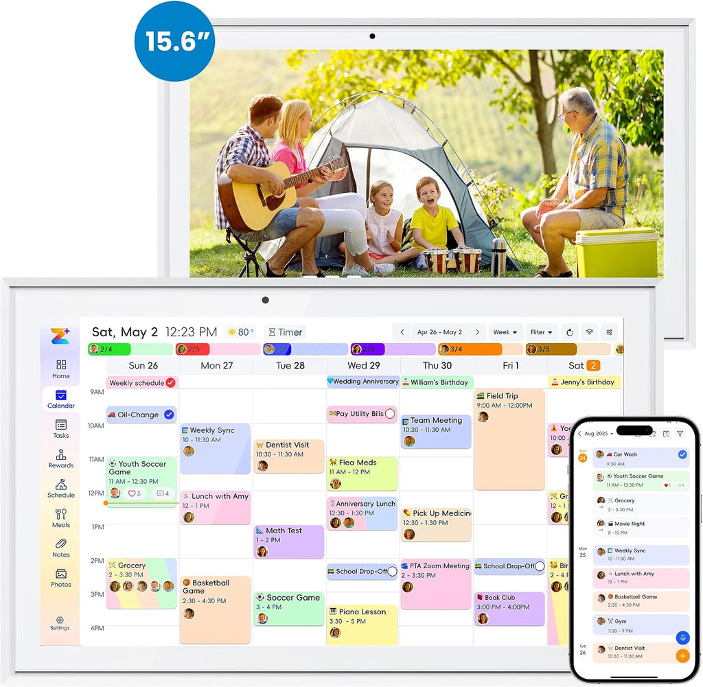 15.6' Smart Digital Calendar, Touchscreen Family Planner, No Subscription Required, 32GB, Multi-User Sync, Wall/Desk Mountable with Magnetic Accessories, Gifts for Mom Dad