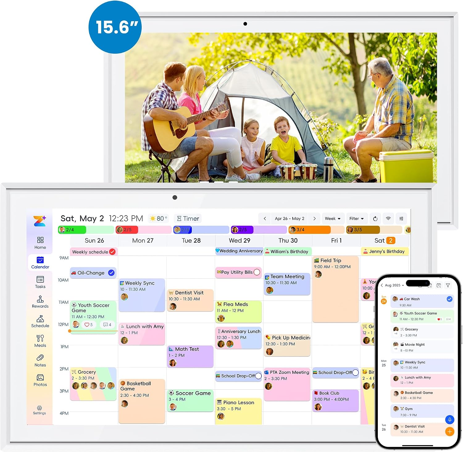 15.6' Smart Digital Calendar, Touchscreen Family Planner, No Subscription Required, 32GB, Multi-User Sync, Wall/Desk Mountable with Magnetic Accessories, Gifts for Mom Dad