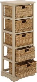 SAFAVIEH Furniture - Vedette 5-Basket Storage Tower - Sand - Solid Wood - Coastal Basket Tower Design - Ideal for Entryway, Living Room, 17.5' W x 13.5' D x 46' H - Fully Assembled (AMH5739G)
