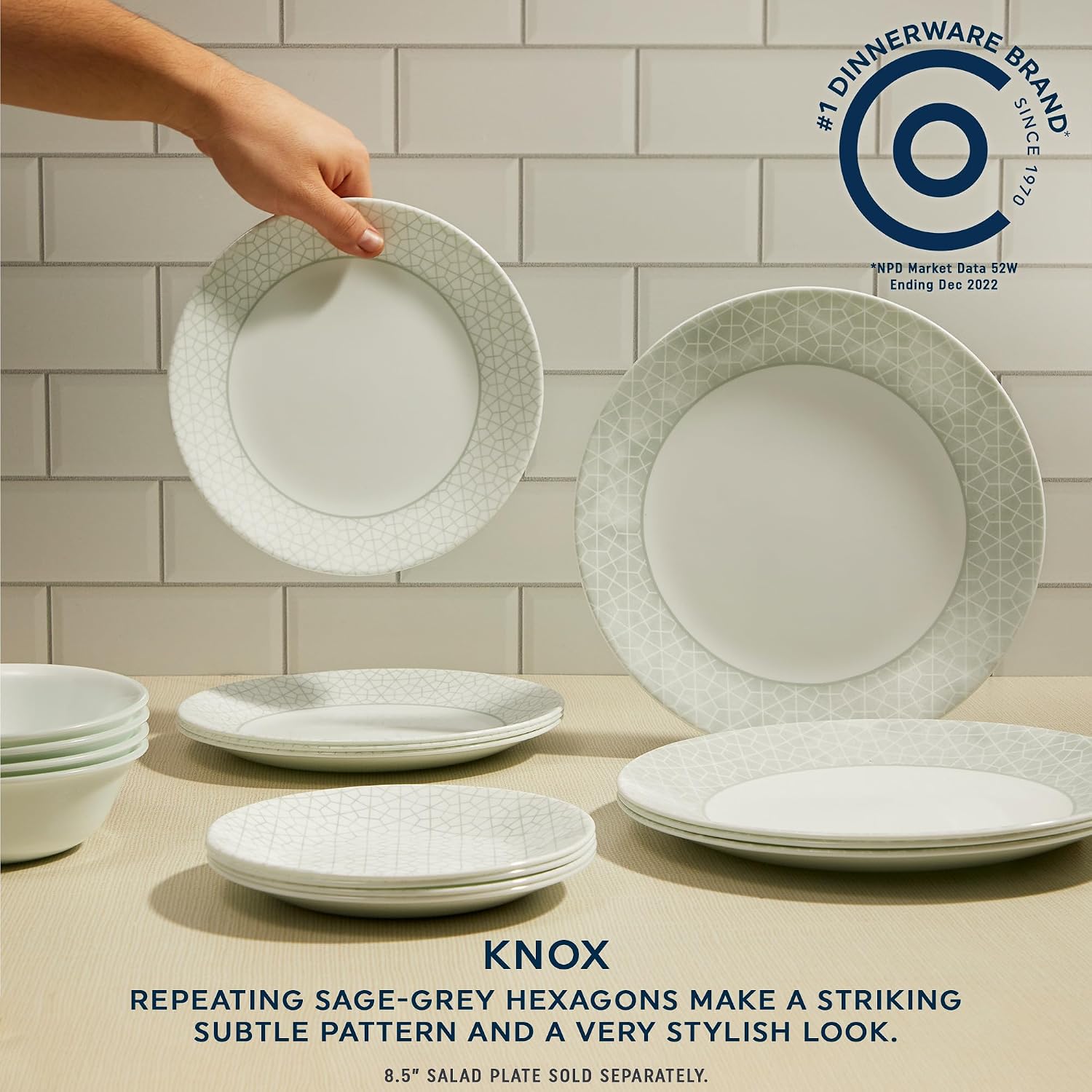 Corelle Vitrelle 18 Piece Glass Dinnerware Sets Service for 6, Triple Layer Chip & Crack Resistant Glass Plate and Bowl Sets, Knox