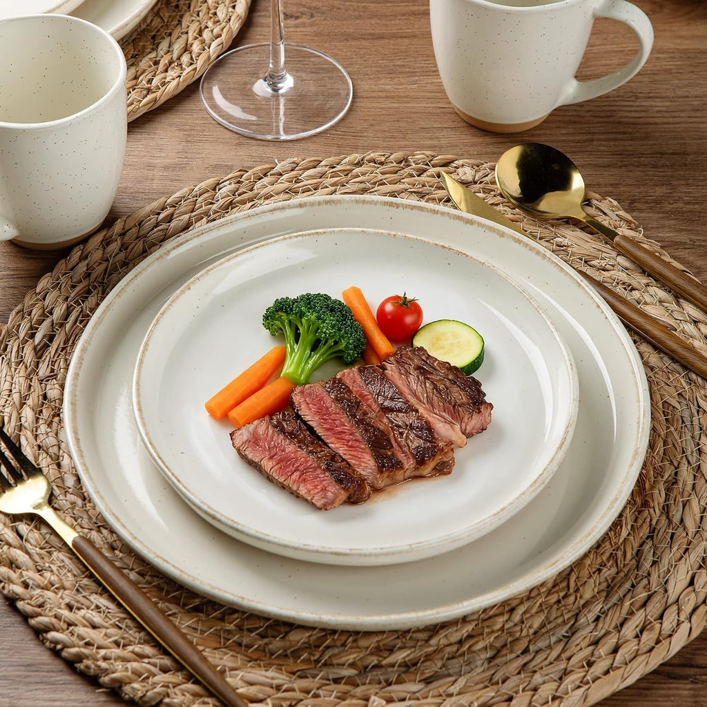 AmorArc Dinnerware Sets with Pasta Bowls for 6, Handpainted Stoneware Plates and Bowls Set with Rustic Terracotta Underside, Scratch Resistant Dishes Set, Dishwasher & Microwave Safe, 24 Pcs