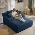 Oversized Chaise Lounge Chair Indoor, 66' Cloud Boneless Sleeper Couch Corduroy Upholstered Sofa Bed Deep Seat Comfy Reading Chair with 3 Pillows for Living Room Bedroom, Blue