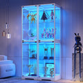 Glass Display Cabinet with Doors, 65' Tall 4-Tier Curio Display Case with 3 Color Lights and Human Body Sensor, Bookcase for Collectibles, White