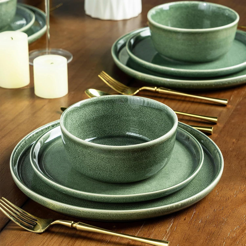 AmorArc Stoneware Dinnerware Sets,Round Reactive Glaze Ceramic Plates and Bowls Sets,Highly Scrath Resistant | Dishwasher & Microwave Safe,Service for 8 Dishes Set (24pc)