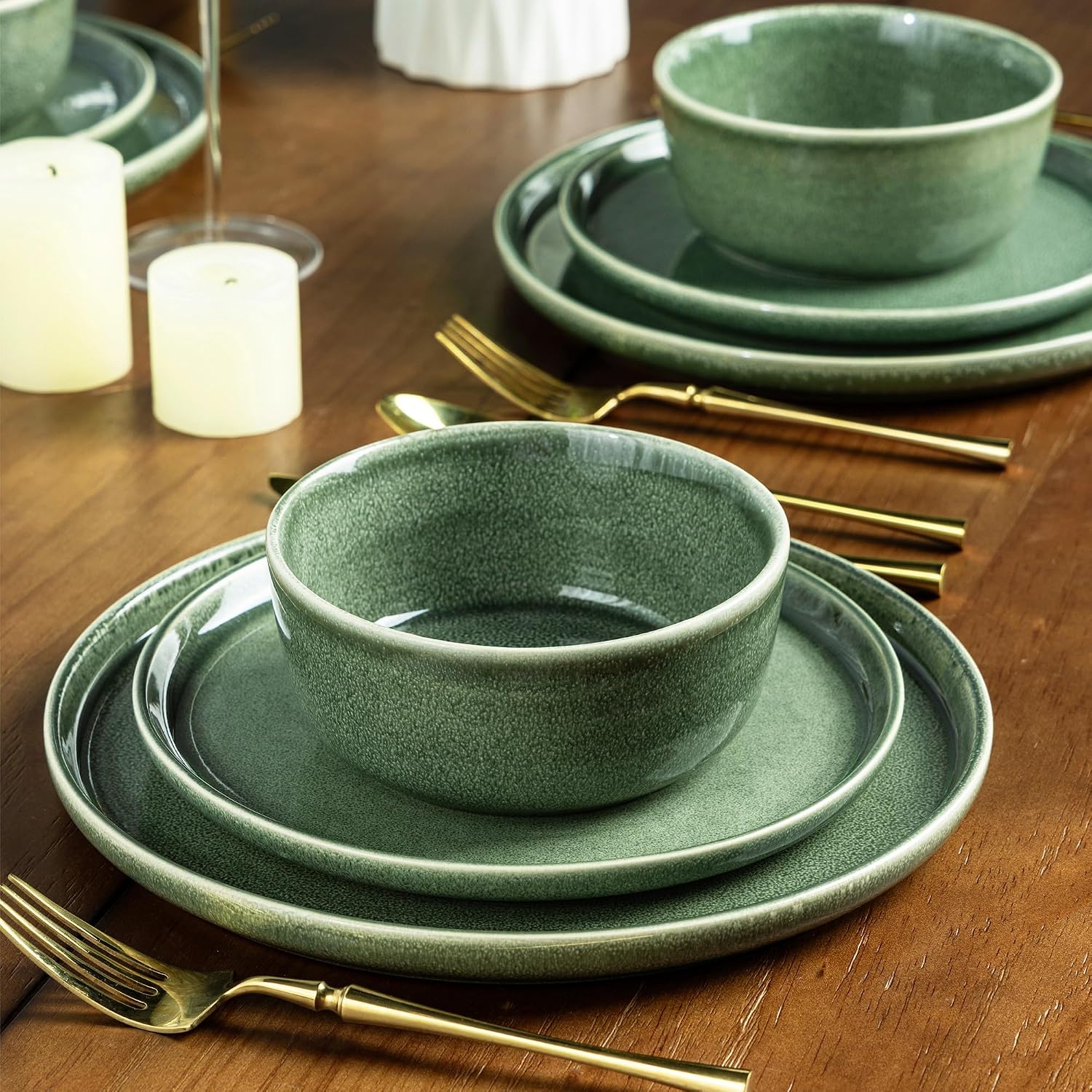 AmorArc Stoneware Dinnerware Sets,Round Reactive Glaze Ceramic Plates and Bowls Sets,Highly Scrath Resistant | Dishwasher & Microwave Safe,Service for 8 Dishes Set (24pc)