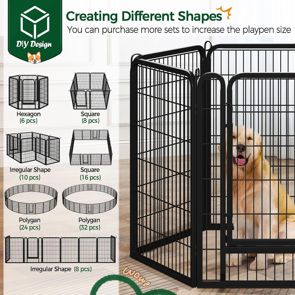 Yaheetech 40in 12-Panel Metal Dog Playpen Fence for Indoor Yard RV Camping | Heavy-duty Rustproof Frame with Secure Latch Door, Tool-free Assembly, Foldable Storage, Ideal for Medium to Large Dog Breeds