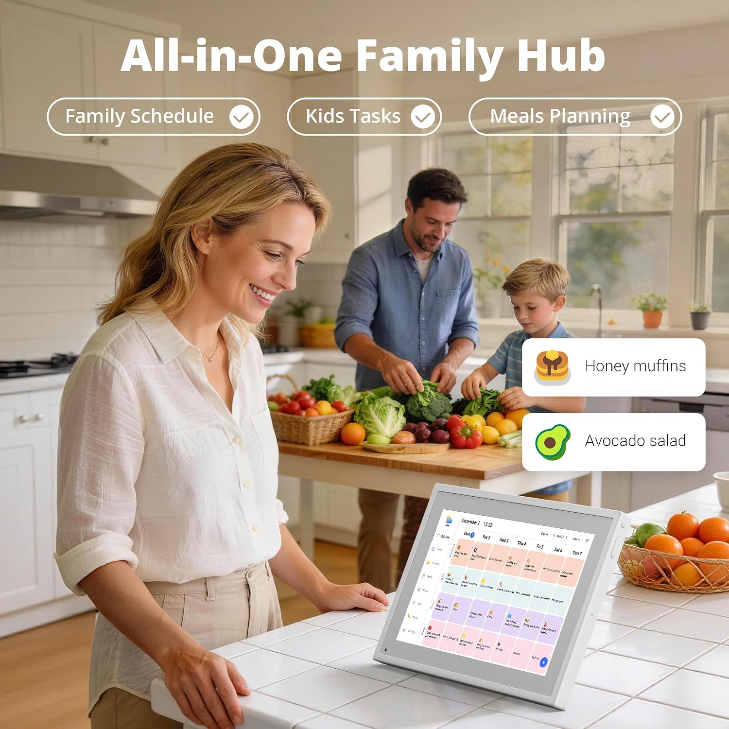 Digital Calendar 10.1 Inch, 1080P Full HD WIFI Interactive Touchscreen Electronic Calendar & 2026 Smart Family Planner, Chore Chart for Multiple Kids, Rewards & Picture Frame, Desk Mount