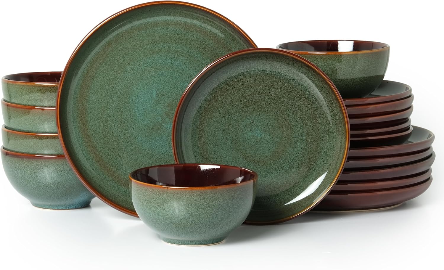 Pokini Stoneware Dinnerware Sets for 6, Microwave Safe Plate and Bowl Set, Easy to Clean & Durable Dishes Sets for Small to Medium Families, Sage Green