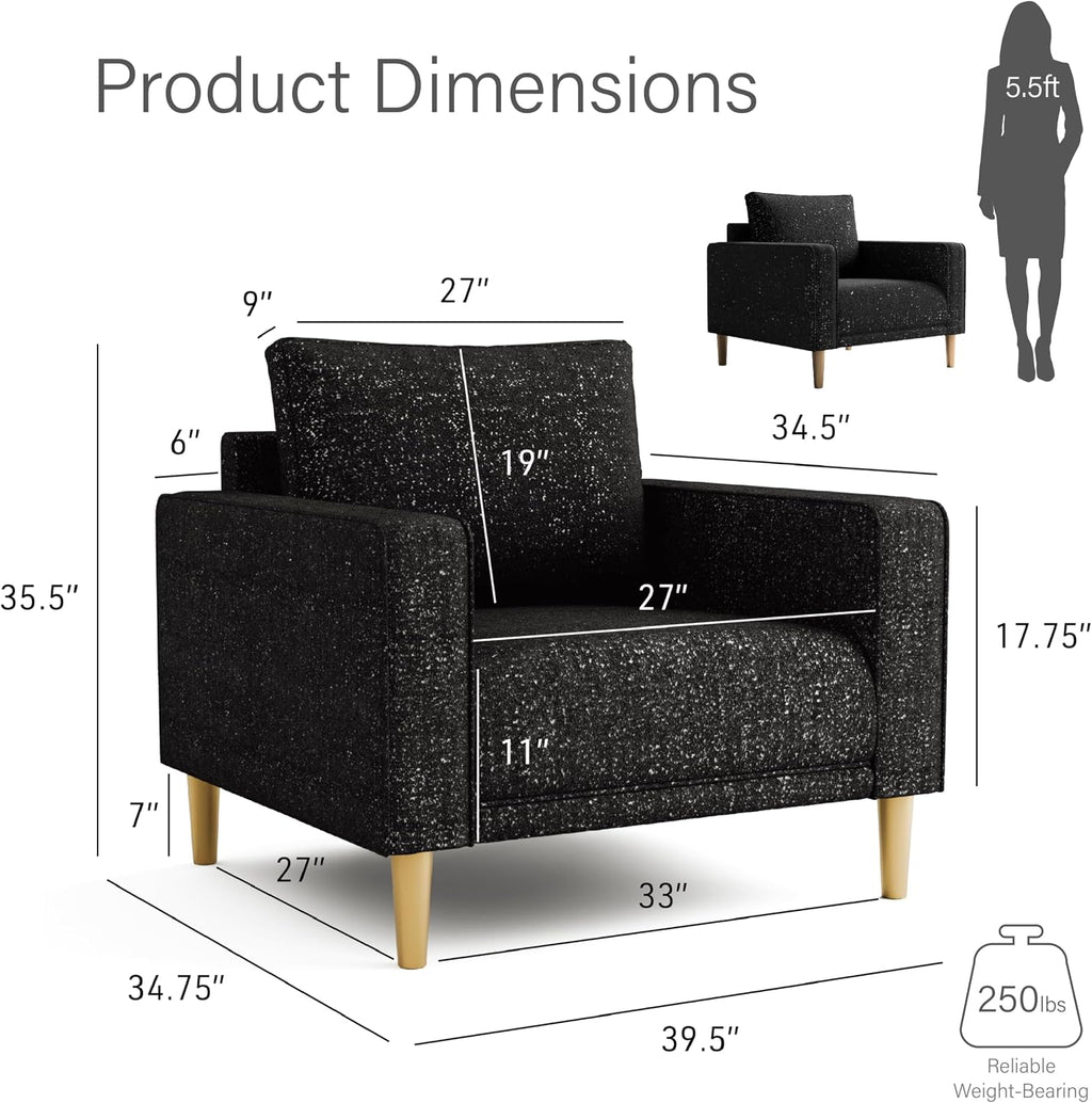 Furniture of America Oriana Contemporary Boucle Fabric 3-Piece Sofa Set with Back Pillows and Wooden Legs, Accent Furniture Sets for Living Room, Home Office, Bedroom, Lounge, Black