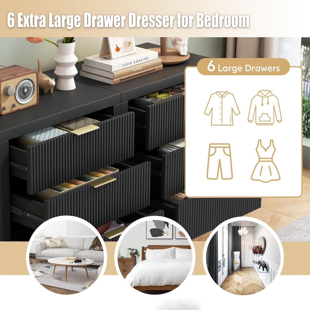Nightstand with 3 Drawers, Dresser and Nightstand Sets, Bedside Tables, Mid Century Nightstands with 3 Wide Drawers for Bedroom, Kids' Room, Hallway - Black