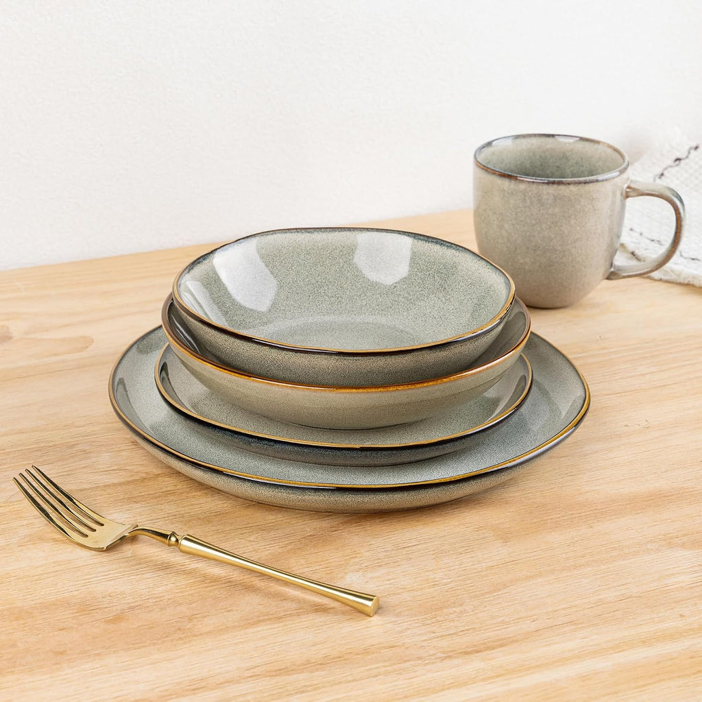 AmorArc Ceramic Dinnerware Sets,Handmade Reactive Glaze Stoneware Plates and Bowls Sets,Highly Scratch Resistant | Dishwasher & Microwave Safe Dishes Set,Service for 6 (24pc)