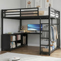 Full Size Loft Bed with Desk and Storage, Metal Loft Bed for Small Spaces,Full Loft Bed Frame for Bedroom,Black